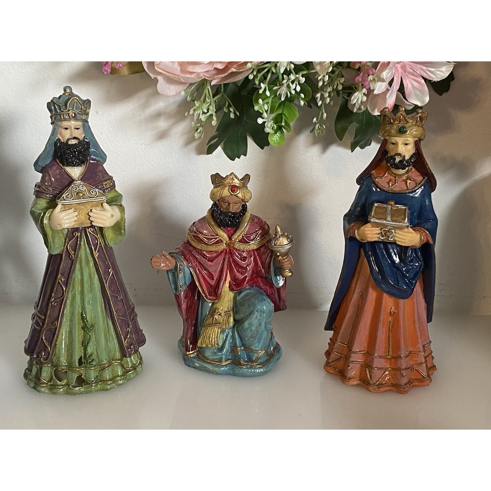 Vintage Christmas Nativity 3 Wise Men Plastic Resin Hand Painted Detailed Color